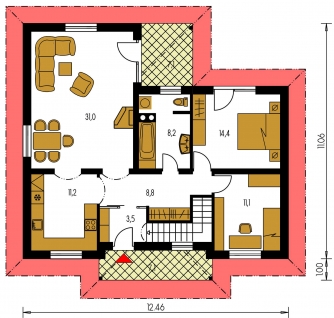 Mirror image | Floor plan of ground floor - BUNGALOW 76